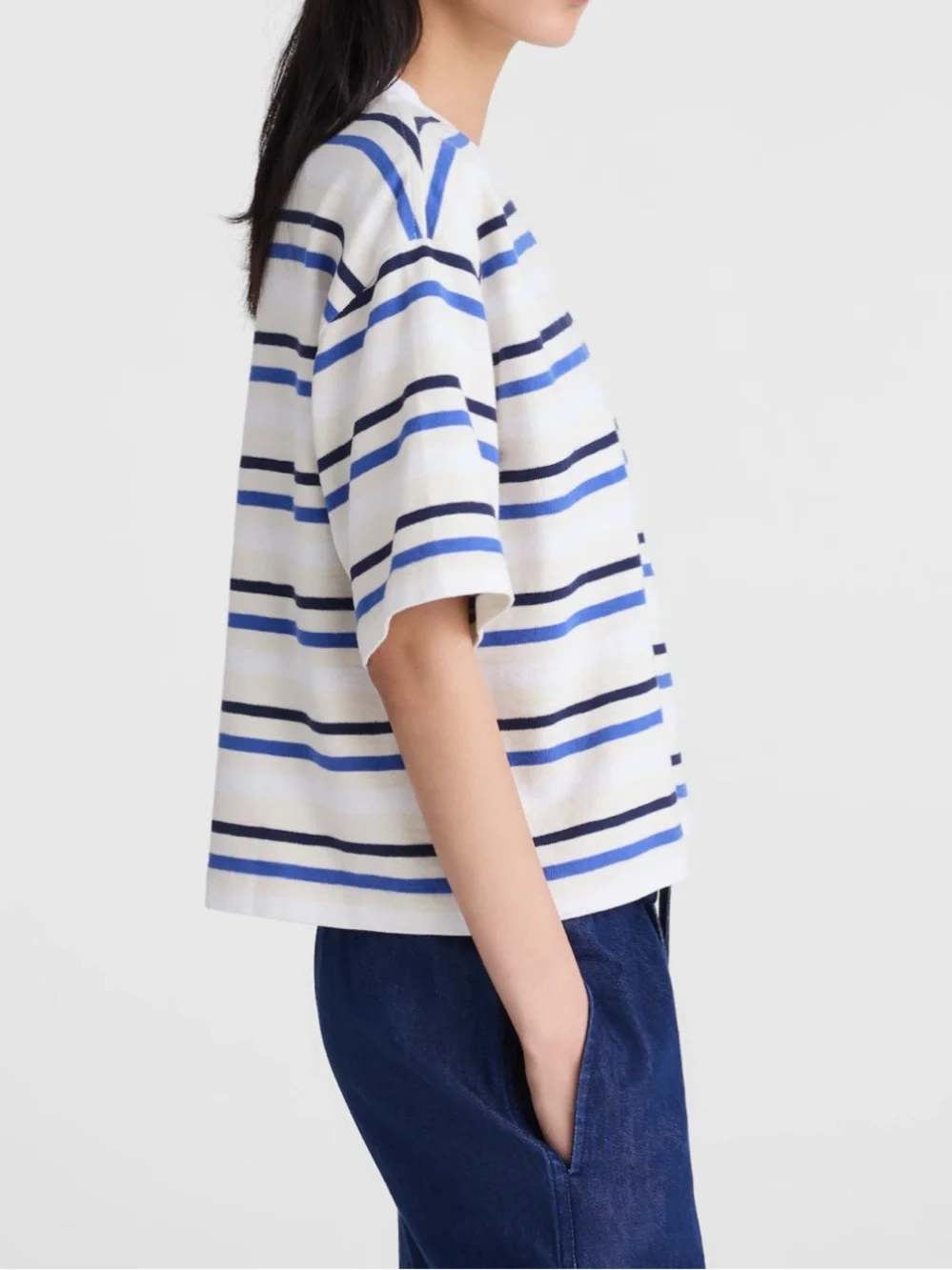 NWT Madewell The Easy Crewneck Short-Sleeve Tee, size M Variegated Slub Stripe